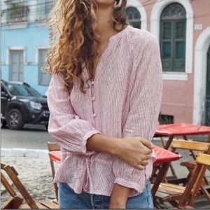 Rails Marti Scarlet Stripe Button Front Linen Blend Blouse Small